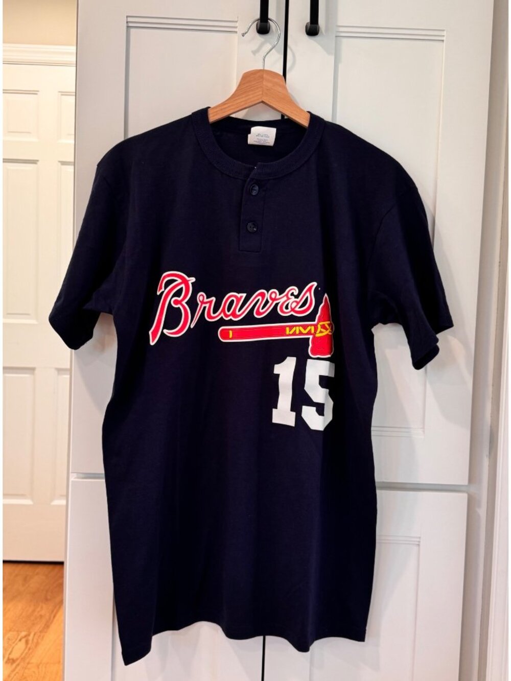 Vintage Y2K Majestic Atlanta Braves T-Shirt Navy Blue T-Shirt Medium Baseball